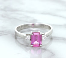 Load image into Gallery viewer, 1.21ct Emerald Pink Sapphire Ring with Diamond Accents in 18K White Gold