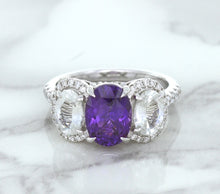 Load image into Gallery viewer, Multicolor Sapphire Ring with Diamond Halo in 18K White Gold