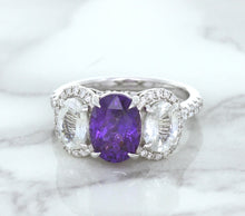 Load image into Gallery viewer, Multicolor Sapphire Ring with Diamond Halo in 18K White Gold