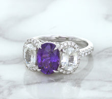 Load image into Gallery viewer, Multicolor Sapphire Ring with Diamond Halo in 18K White Gold