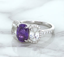 Load image into Gallery viewer, Multicolor Sapphire Ring with Diamond Halo in 18K White Gold