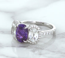 Load image into Gallery viewer, Multicolor Sapphire Ring with Diamond Halo in 18K White Gold