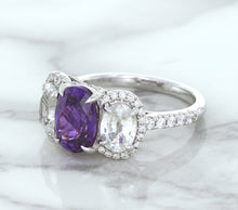 Load image into Gallery viewer, Multicolor Sapphire Ring with Diamond Halo in 18K White Gold