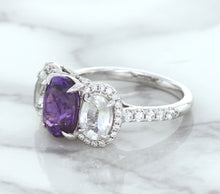 Load image into Gallery viewer, Multicolor Sapphire Ring with Diamond Halo in 18K White Gold