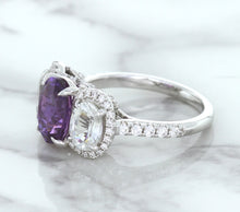 Load image into Gallery viewer, Multicolor Sapphire Ring with Diamond Halo in 18K White Gold