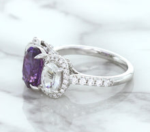Load image into Gallery viewer, Multicolor Sapphire Ring with Diamond Halo in 18K White Gold