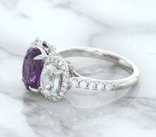 Load image into Gallery viewer, Multicolor Sapphire Ring with Diamond Halo in 18K White Gold