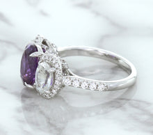 Load image into Gallery viewer, Multicolor Sapphire Ring with Diamond Halo in 18K White Gold