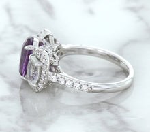 Load image into Gallery viewer, Multicolor Sapphire Ring with Diamond Halo in 18K White Gold