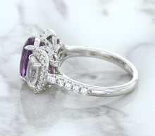 Load image into Gallery viewer, Multicolor Sapphire Ring with Diamond Halo in 18K White Gold