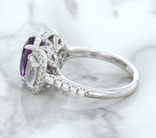 Load image into Gallery viewer, Multicolor Sapphire Ring with Diamond Halo in 18K White Gold
