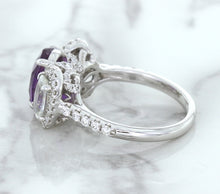 Load image into Gallery viewer, Multicolor Sapphire Ring with Diamond Halo in 18K White Gold
