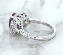 Load image into Gallery viewer, Multicolor Sapphire Ring with Diamond Halo in 18K White Gold