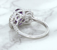 Load image into Gallery viewer, Multicolor Sapphire Ring with Diamond Halo in 18K White Gold