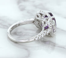 Load image into Gallery viewer, Multicolor Sapphire Ring with Diamond Halo in 18K White Gold
