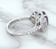 Load image into Gallery viewer, Multicolor Sapphire Ring with Diamond Halo in 18K White Gold