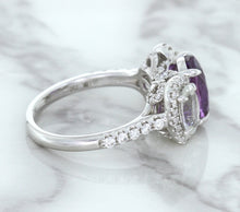 Load image into Gallery viewer, Multicolor Sapphire Ring with Diamond Halo in 18K White Gold