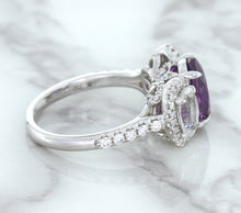 Load image into Gallery viewer, Multicolor Sapphire Ring with Diamond Halo in 18K White Gold