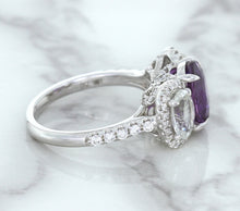 Load image into Gallery viewer, Multicolor Sapphire Ring with Diamond Halo in 18K White Gold