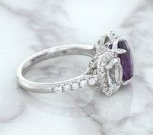 Load image into Gallery viewer, Multicolor Sapphire Ring with Diamond Halo in 18K White Gold
