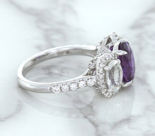 Load image into Gallery viewer, Multicolor Sapphire Ring with Diamond Halo in 18K White Gold