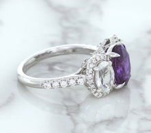 Load image into Gallery viewer, Multicolor Sapphire Ring with Diamond Halo in 18K White Gold