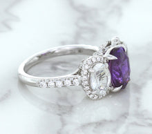Load image into Gallery viewer, Multicolor Sapphire Ring with Diamond Halo in 18K White Gold