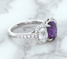 Load image into Gallery viewer, Multicolor Sapphire Ring with Diamond Halo in 18K White Gold