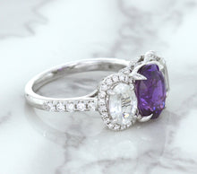 Load image into Gallery viewer, Multicolor Sapphire Ring with Diamond Halo in 18K White Gold