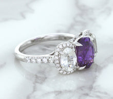 Load image into Gallery viewer, Multicolor Sapphire Ring with Diamond Halo in 18K White Gold