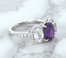 Load image into Gallery viewer, Multicolor Sapphire Ring with Diamond Halo in 18K White Gold