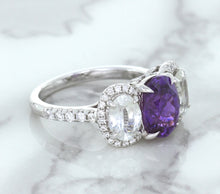 Load image into Gallery viewer, Multicolor Sapphire Ring with Diamond Halo in 18K White Gold