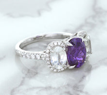 Load image into Gallery viewer, Multicolor Sapphire Ring with Diamond Halo in 18K White Gold