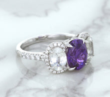 Load image into Gallery viewer, Multicolor Sapphire Ring with Diamond Halo in 18K White Gold