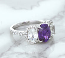 Load image into Gallery viewer, Multicolor Sapphire Ring with Diamond Halo in 18K White Gold