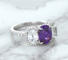 Load image into Gallery viewer, Multicolor Sapphire Ring with Diamond Halo in 18K White Gold