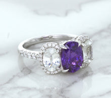 Load image into Gallery viewer, Multicolor Sapphire Ring with Diamond Halo in 18K White Gold