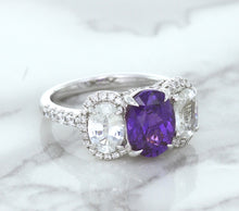 Load image into Gallery viewer, Multicolor Sapphire Ring with Diamond Halo in 18K White Gold