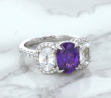 Load image into Gallery viewer, Multicolor Sapphire Ring with Diamond Halo in 18K White Gold