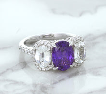 Load image into Gallery viewer, Multicolor Sapphire Ring with Diamond Halo in 18K White Gold
