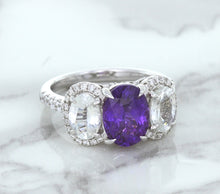 Load image into Gallery viewer, Multicolor Sapphire Ring with Diamond Halo in 18K White Gold