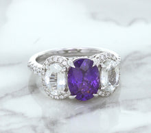 Load image into Gallery viewer, Multicolor Sapphire Ring with Diamond Halo in 18K White Gold