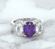 Load image into Gallery viewer, Multicolor Sapphire Ring with Diamond Halo in 18K White Gold