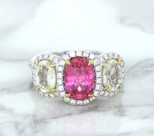 Load image into Gallery viewer, Multicolor Sapphire Ring with Diamond Halo in 18K White Gold