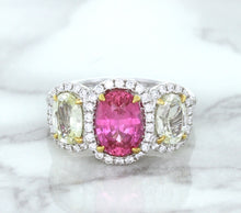 Load image into Gallery viewer, Multicolor Sapphire Ring with Diamond Halo in 18K White Gold