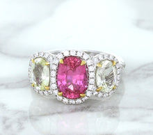 Load image into Gallery viewer, Multicolor Sapphire Ring with Diamond Halo in 18K White Gold