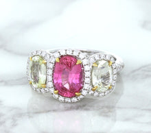 Load image into Gallery viewer, Multicolor Sapphire Ring with Diamond Halo in 18K White Gold