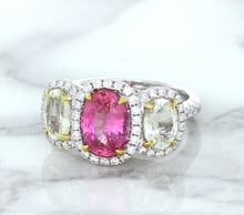 Load image into Gallery viewer, Multicolor Sapphire Ring with Diamond Halo in 18K White Gold