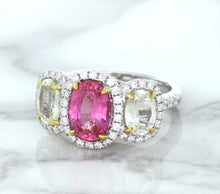 Load image into Gallery viewer, Multicolor Sapphire Ring with Diamond Halo in 18K White Gold