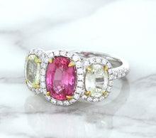 Load image into Gallery viewer, Multicolor Sapphire Ring with Diamond Halo in 18K White Gold